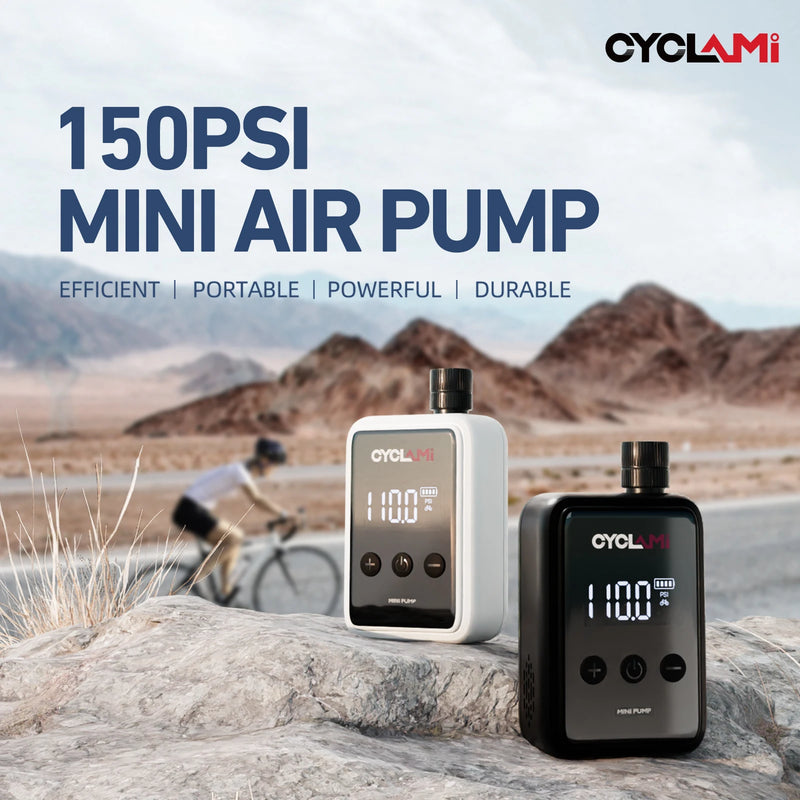 CYCLAMI 150 PSI Portable Pocket Electric Air Pump, Quick Rechargeable Mini Bicycle Compressor with Digital Calibration Display.