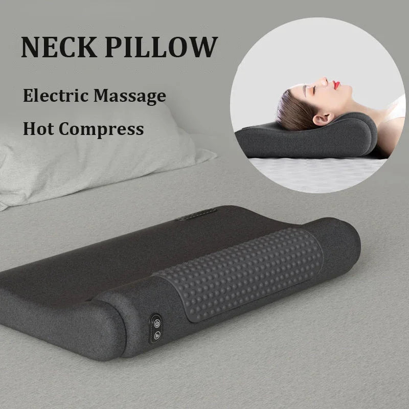 Conforto e Alívio: Travesseiro Massageador Ergonômico com Compressa Quente para Relaxamento e Proteção da Coluna Cervical