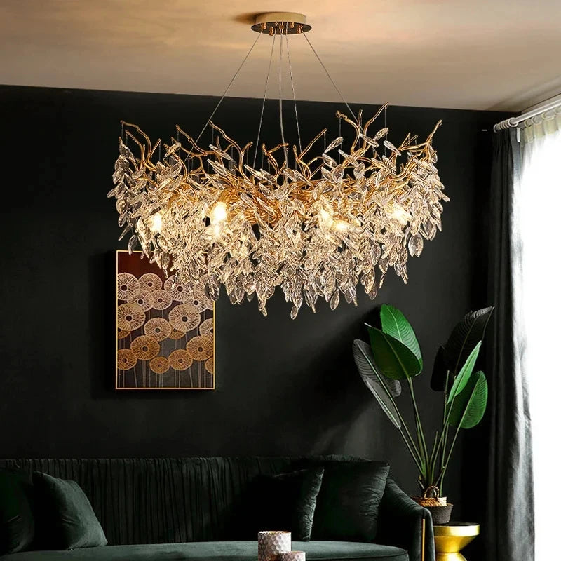 Luxuoso Lustre de Cristal Dourado LED: Iluminação Sofisticada para Sala, Jantar, Quarto ou Ambientes Elegantes!