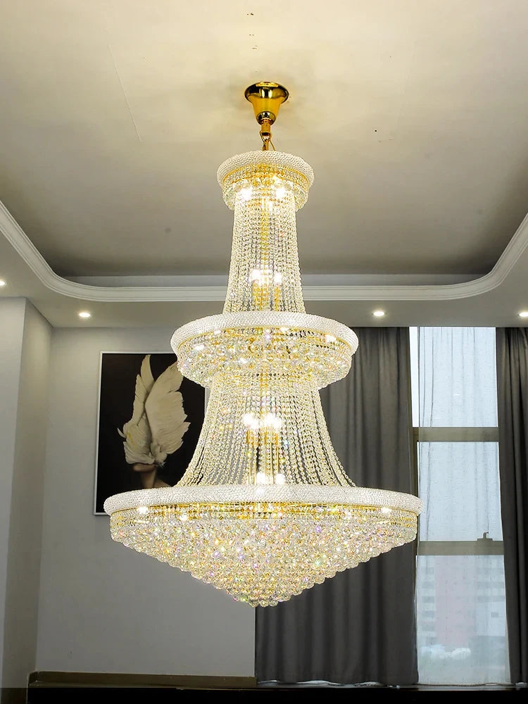 Encante seu Espaço: Lustre de Cristal Luxuoso para Pé Direito Alto – Elegância para Salas, Escadas e Lobbies!