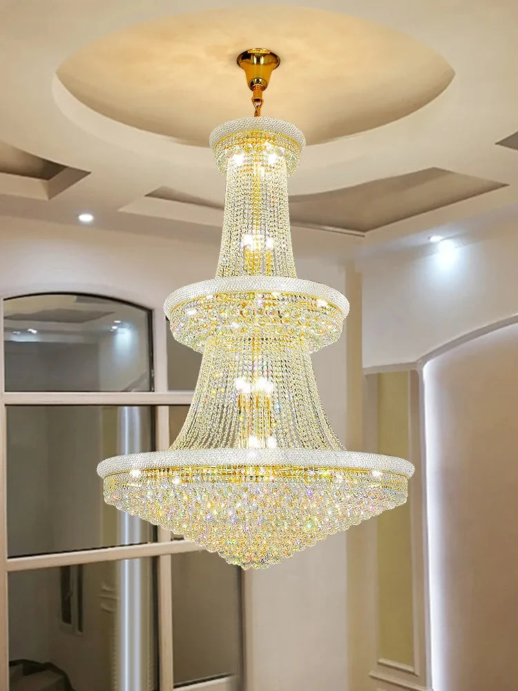 Encante seu Espaço: Lustre de Cristal Luxuoso para Pé Direito Alto – Elegância para Salas, Escadas e Lobbies!