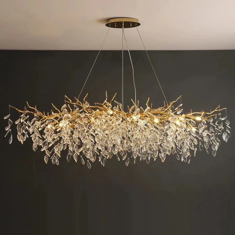 Luxuoso Lustre de Cristal Dourado LED: Iluminação Sofisticada para Sala, Jantar, Quarto ou Ambientes Elegantes!