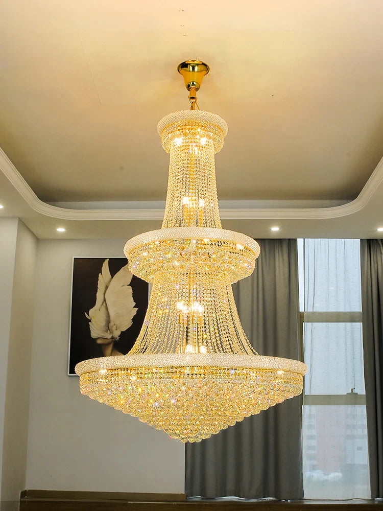 Encante seu Espaço: Lustre de Cristal Luxuoso para Pé Direito Alto – Elegância para Salas, Escadas e Lobbies!