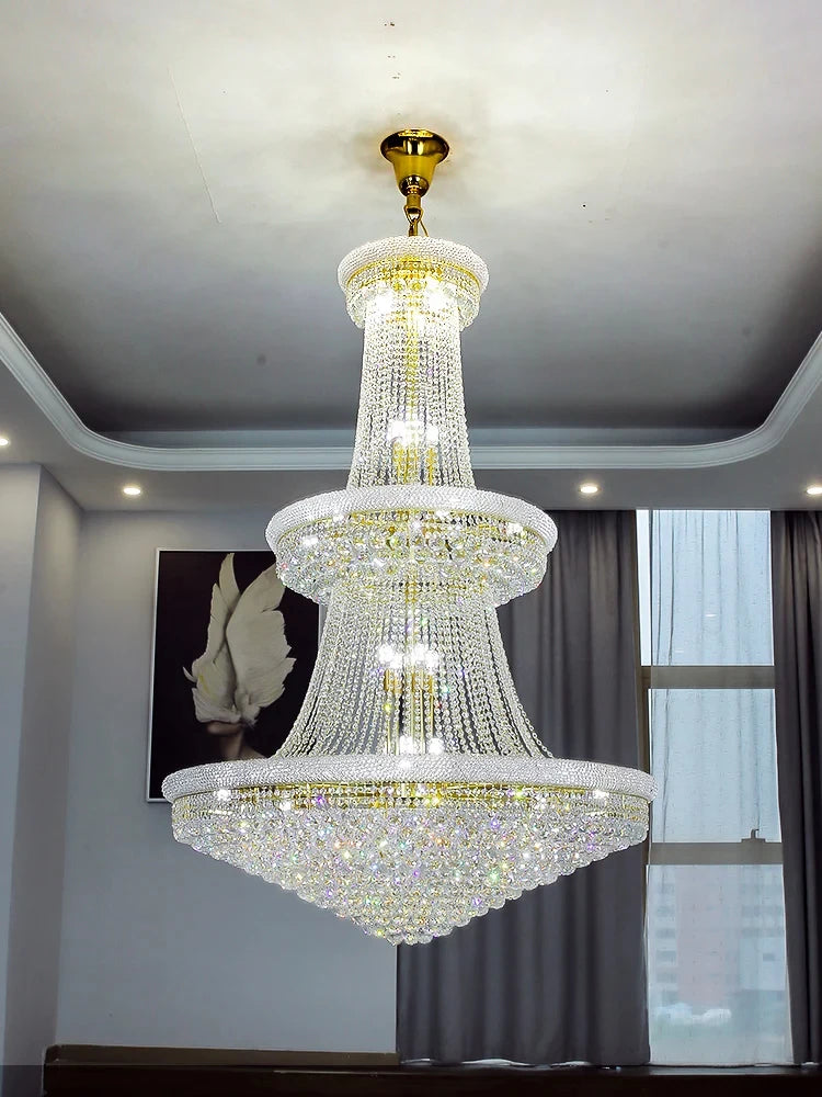 Encante seu Espaço: Lustre de Cristal Luxuoso para Pé Direito Alto – Elegância para Salas, Escadas e Lobbies!