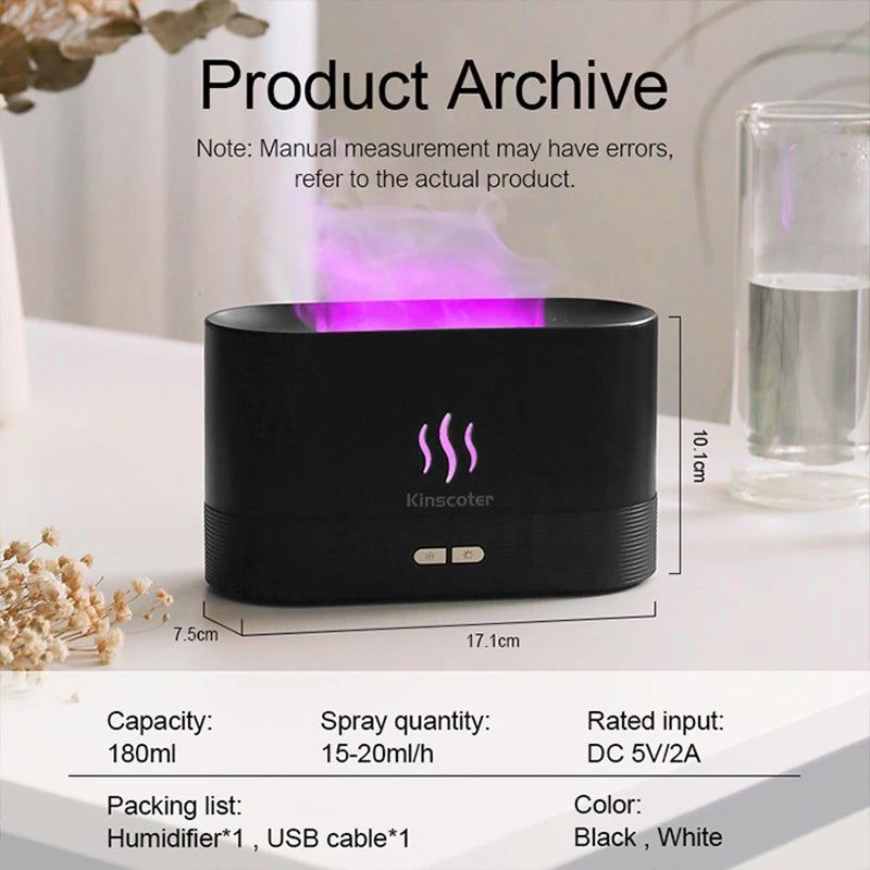 Ultrasonic Air Humidifier and Diffuser with LED Flame Lamp