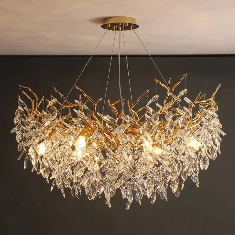 Luxuoso Lustre de Cristal Dourado LED: Iluminação Sofisticada para Sala, Jantar, Quarto ou Ambientes Elegantes!