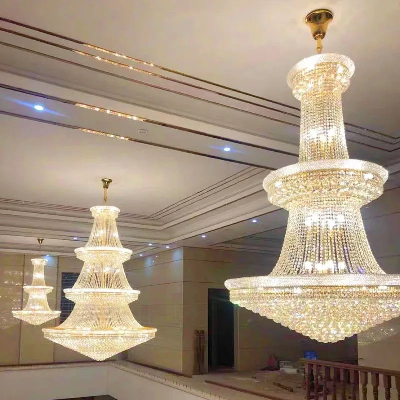 Encante seu Espaço: Lustre de Cristal Luxuoso para Pé Direito Alto – Elegância para Salas, Escadas e Lobbies!