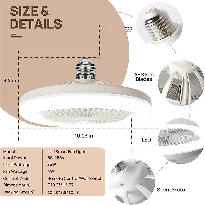 Substitua Sua Lâmpada Comum pelo Ventilador de Teto LED com Luz e Controle Remoto