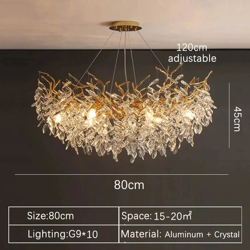 Luxuoso Lustre de Cristal Dourado LED: Iluminação Sofisticada para Sala, Jantar, Quarto ou Ambientes Elegantes!