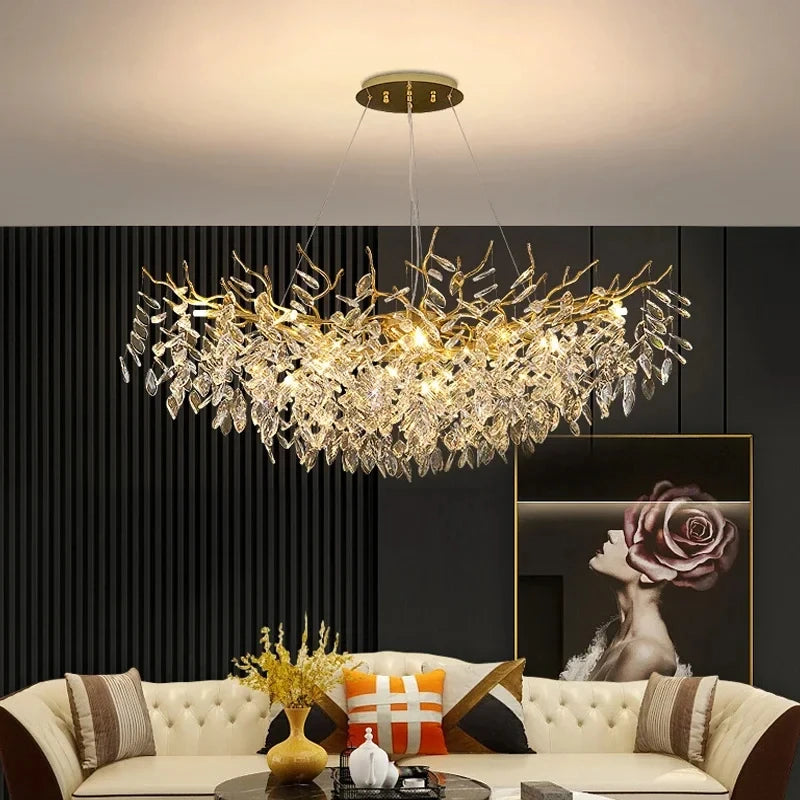 Luxuoso Lustre de Cristal Dourado LED: Iluminação Sofisticada para Sala, Jantar, Quarto ou Ambientes Elegantes!