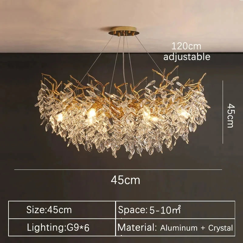 Luxuoso Lustre de Cristal Dourado LED: Iluminação Sofisticada para Sala, Jantar, Quarto ou Ambientes Elegantes!