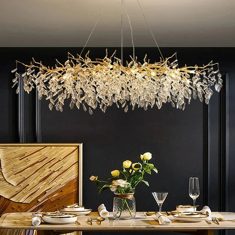 Luxuoso Lustre de Cristal Dourado LED: Iluminação Sofisticada para Sala, Jantar, Quarto ou Ambientes Elegantes!