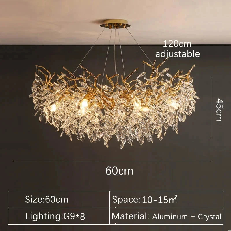 Luxuoso Lustre de Cristal Dourado LED: Iluminação Sofisticada para Sala, Jantar, Quarto ou Ambientes Elegantes!