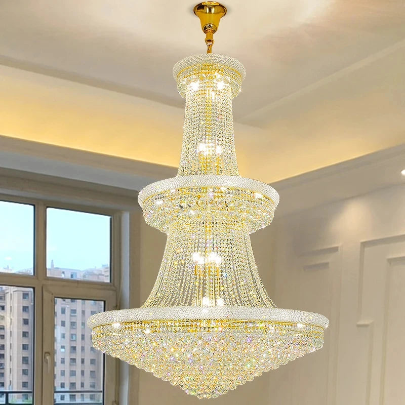 Encante seu Espaço: Lustre de Cristal Luxuoso para Pé Direito Alto – Elegância para Salas, Escadas e Lobbies!